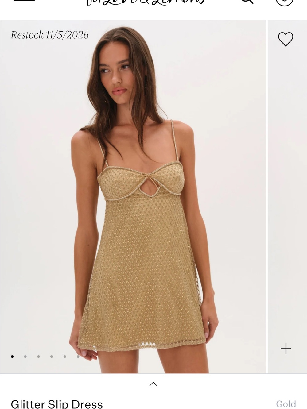 For Love & Lemons Gold Glitter Mini Slip Dress
